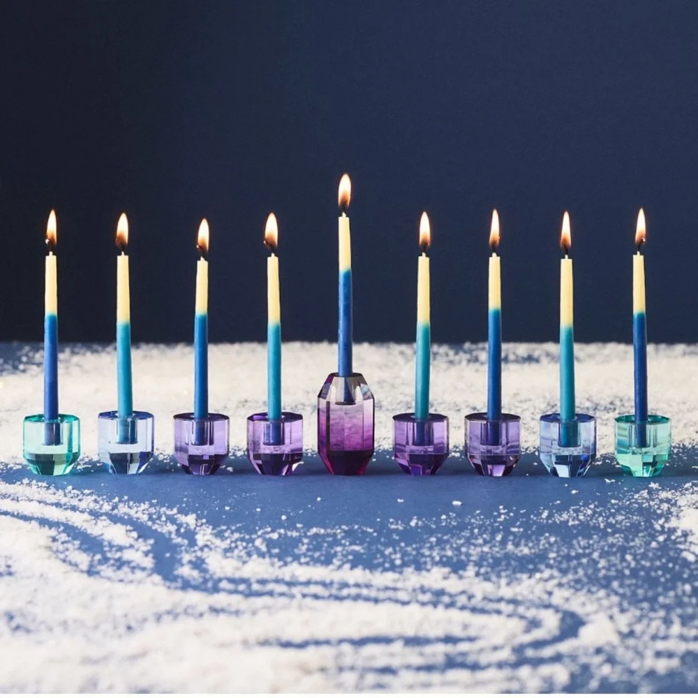 Anthropologie Multicolor Cut Glass Candle‎ Holders /Menorah